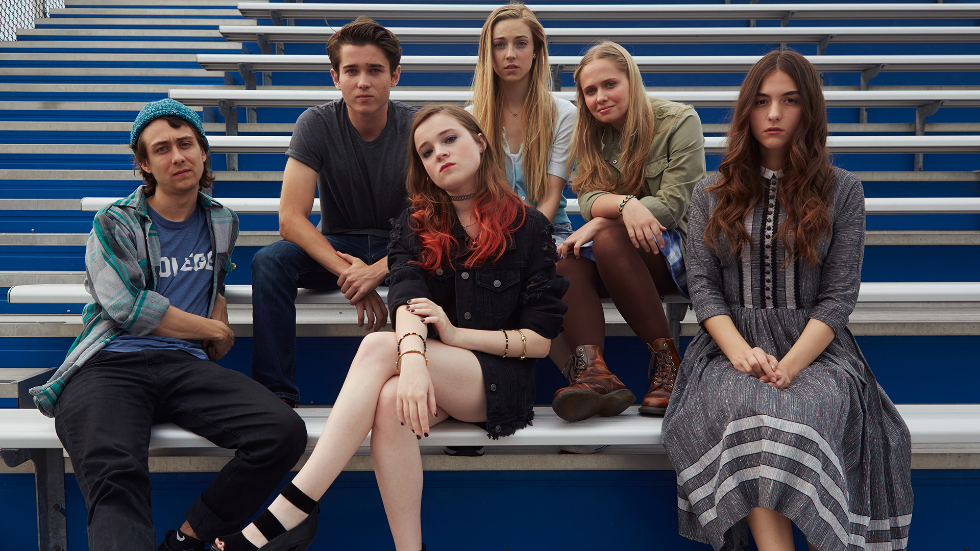 The cast of 'Blame' (L to R): Owen Campbell, Luke Slattery, Nadia Alexander, Sarah Mezzanotte, Tessa Albertson, Quinn Shephard (photo courtesy Samuel Goldwyn Pictures) blame movie cast