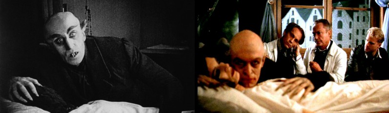 Max Schreck in 'Nosferatu' (L), Willem Dafoe in 'Shadow of the Vampire' (R) nosferatu shadow of the vampire