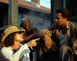 Stephanie Allain and actor Terrence Howard on set of 'Hustle and Flow' stephanie allain terrence howard